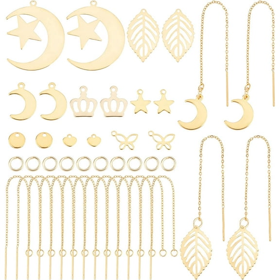 16Pcs 8 Styles Stainless Steel Threader Earrings Golden Minimalist Curved Threader Dangle Drop Earrings Tassel Chain Earrings Set