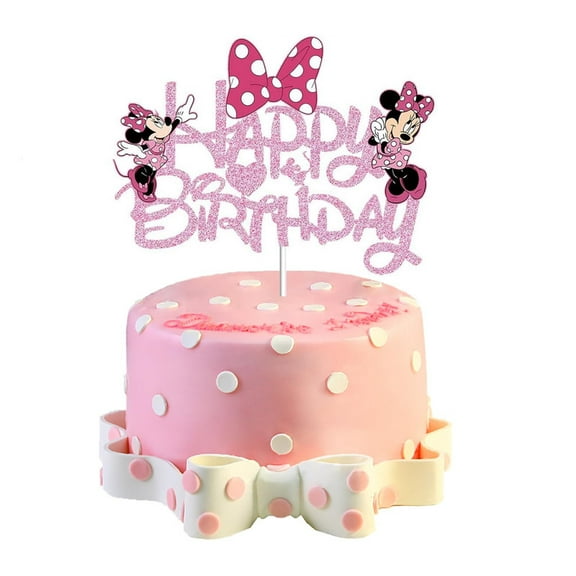 Pink Minnie Birthday Cake Topper for Girls - Cute, Feminine, Glitter Pink Minnie Birthday Cake Decoration for Baby Shower, Girl Birthday Party Supplies