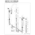 thumbnail image 6 of Kingston Brass KS8721KNLBS Convergent Double-Handle 4-Hole Widespread Kitchen Faucet with Knurled Handle 4-Hole and Brass Sprayer in Polished Chrome, 6 of 8
