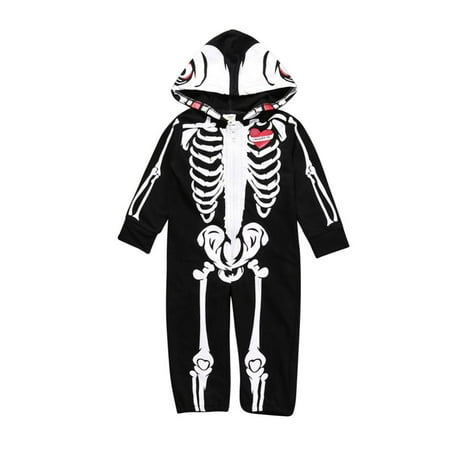 

Baby Boy Girl Halloween Clothes Skeleton Black Outfits Skull Rompers Jumpsuits Fall Winter Set