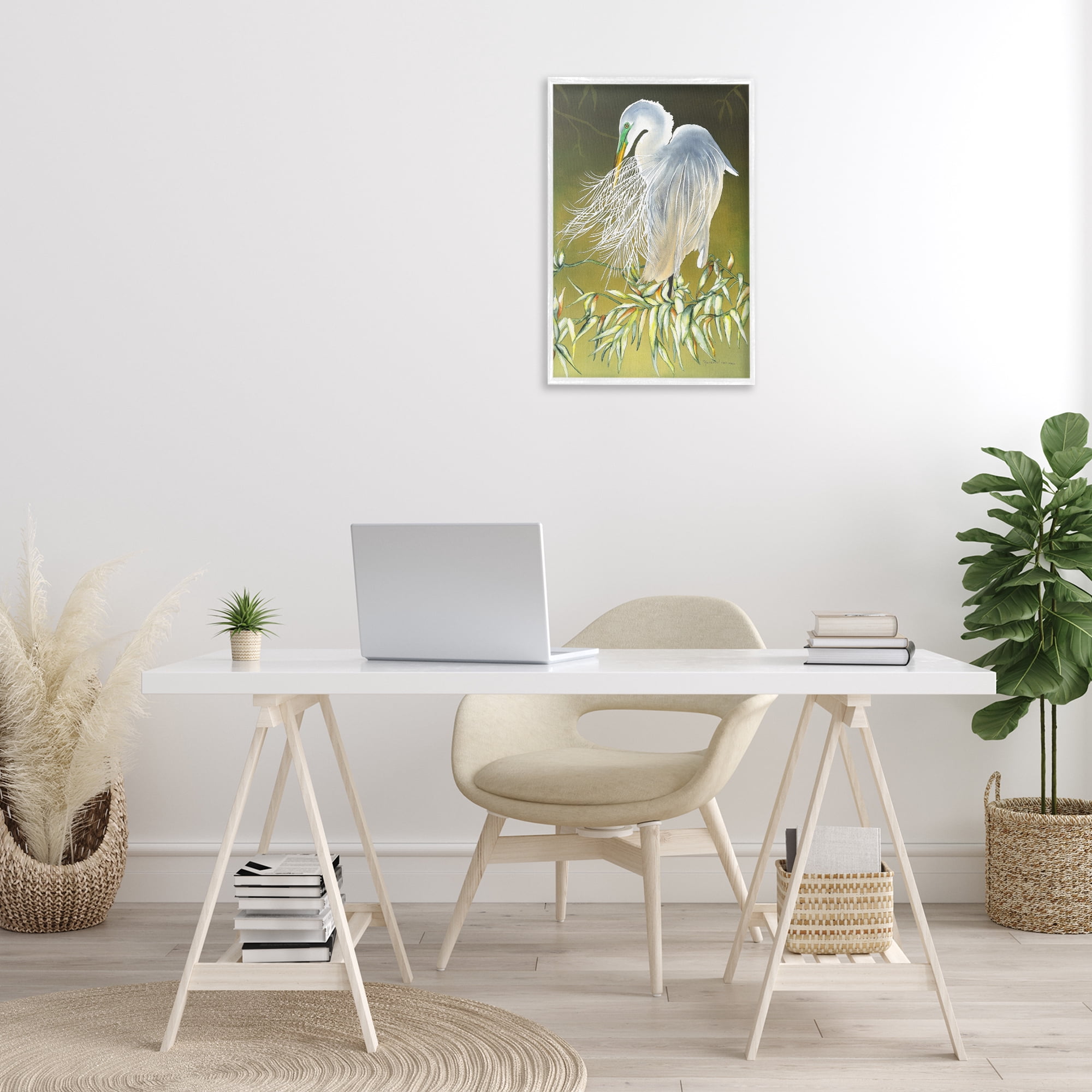 Stupell Industries Heron with Detailed Feathers Animals & Insects Painting White Framed Art Print Wall Art, 16 x 24