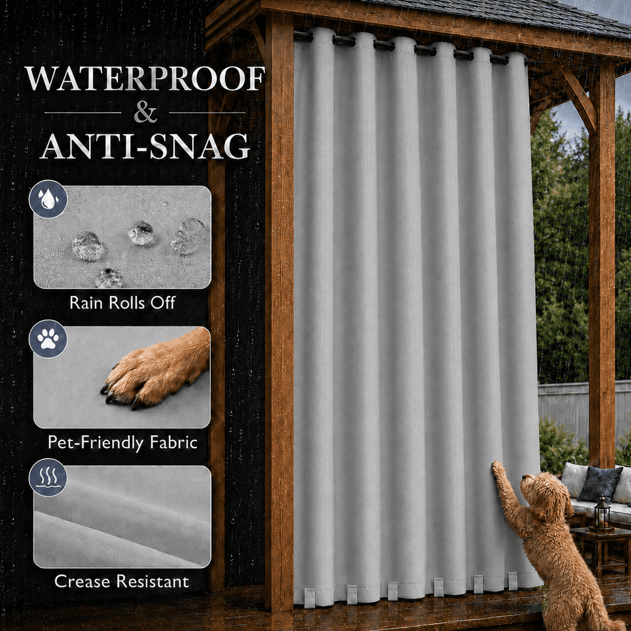 Lapalife Outdoor Curtains for Patio Waterproof 71 x 84 in Windproof Grommet & Back Tab Thermal Insulated Keep Privacy for Yard Porch, 1 Panel