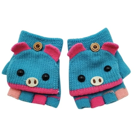 

Zlekejiko Children Kids Winter Warm Knitted Convertible Flip Top Fingerless Mittens Gloves
