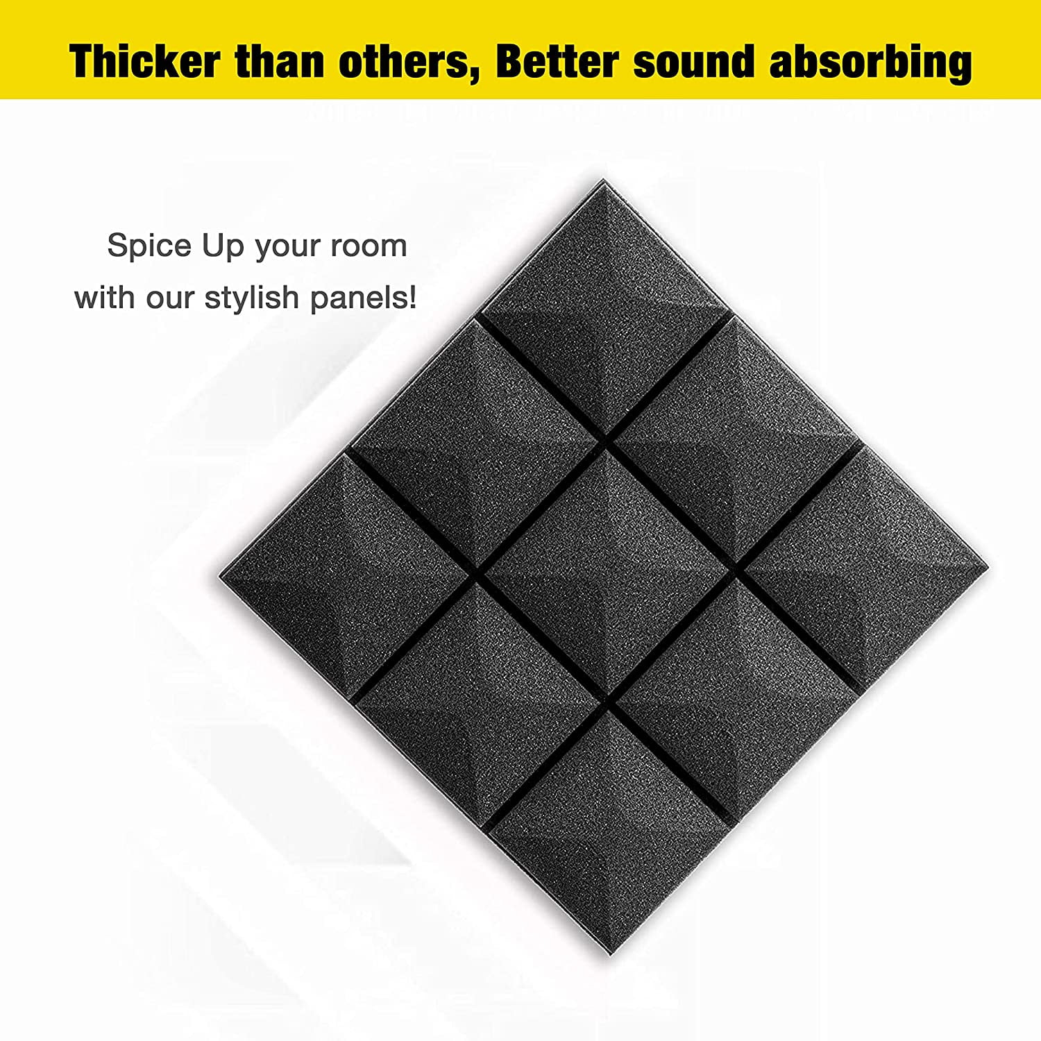 FStop Labs Acoustic Foam Panels, 2" x 12" x 12" Mushroom Studio Wedge Tiles, Sound Panels Wedges Soundproof Sound Insulation Absorbing, 9 Block Mushroom Design (24 Pack, Black)
