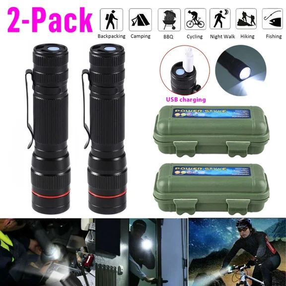 2 Pcs Small Torch Mini Handheld Powerful Camping Led Tactical Pocket Flashlight