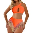 thumbnail image 2 of Bikini Set For Women Two Piece One Shoulder Hollow Out Fringe Hem High Waist Slimming Bathing Suit Y2K Cute Swimwear (XL, Orange), 2 of 9