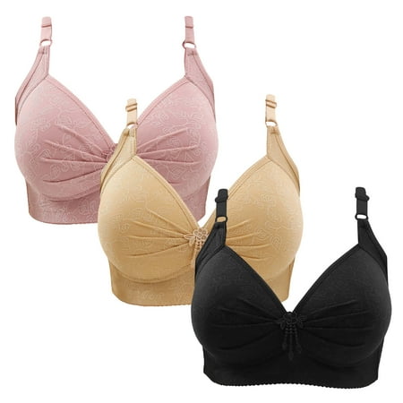 Gnurob Wireless Bralette for Women Push Up Bra Plus Size Floral Lace Bralettes No Underwire Brassiere 3 PC Soft Everyday Bras Adjustable Widen Band Underwear Clearance Saving A04-Pink Medium