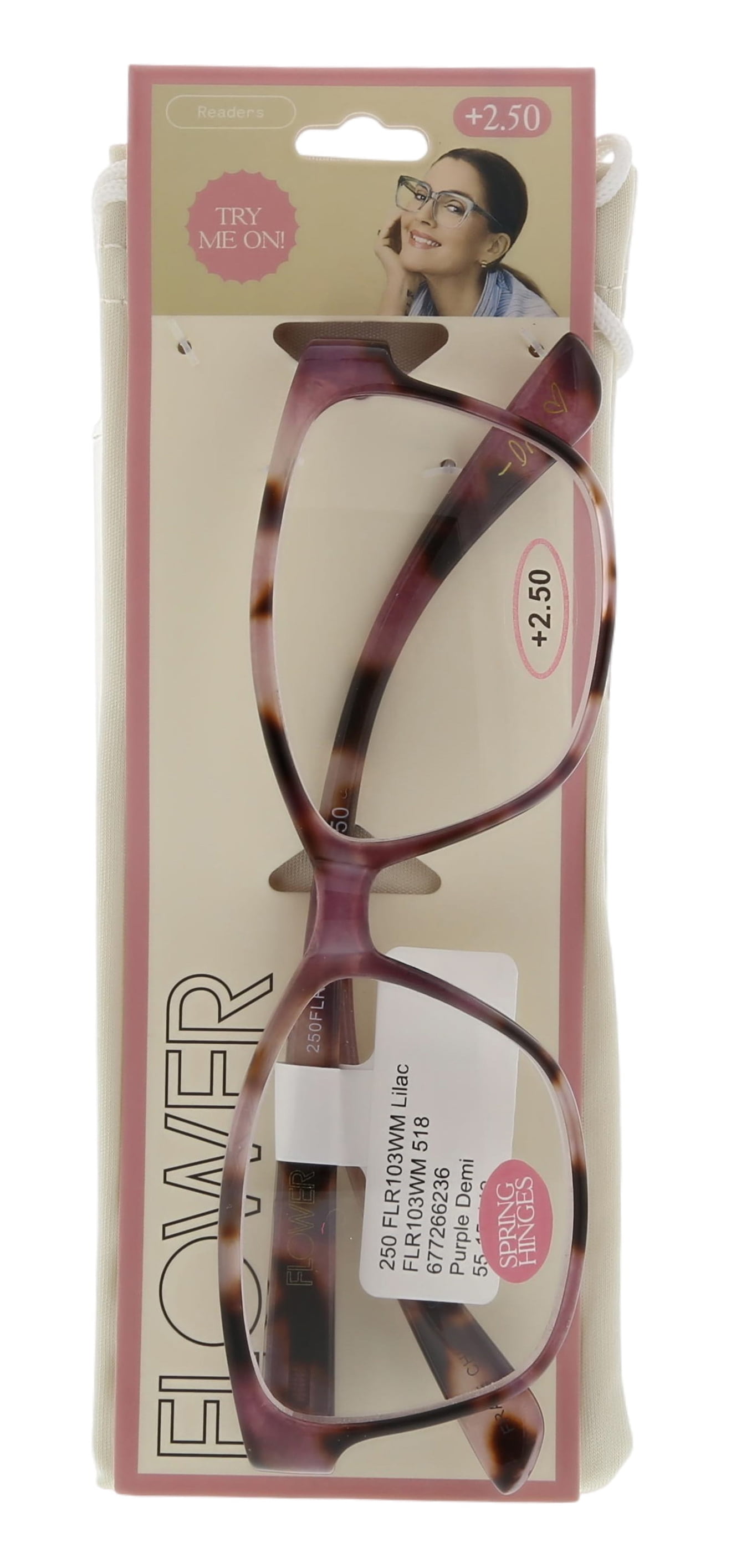 (2 pack) FLOWER Womens Reading Glasses - FLR103 Lilac +2.50