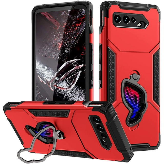 FYBTO Étui pour Téléphone ASUS ROG 5/5s Protection contre les Chutes de Qualité Militaire avec Support Intégré, Protecteurs de Caméra et Bouchons Anti-Poussière avec Verre Trempé 9D (Noir)
