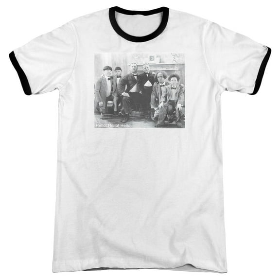 Three Stooges Hello Adult Ringer T-Shirt White Black