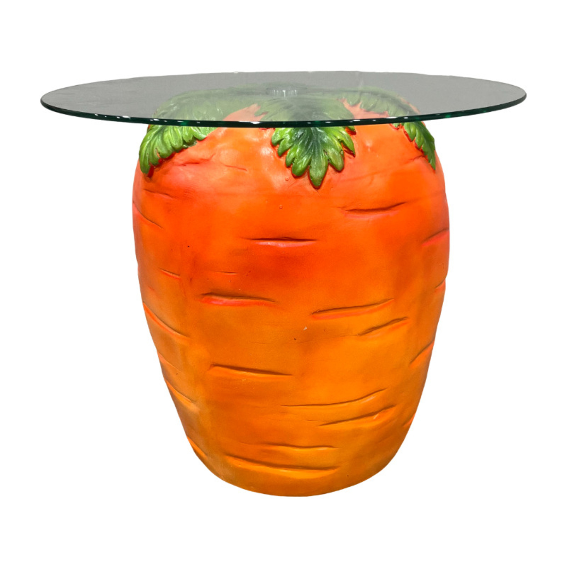 Noble House Novelty Carrot Shaped Side Table with Tempered Glass Top & Weatherproof Resin Base, Home Decor, Orange