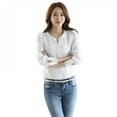 thumbnail image 4 of Promotion Liquidation Chemise Blanche à Manches Longues Brodée Décontractée Basique Femme Dentelle Chiffon Tops Unis Automne Printemps, 4 of 5