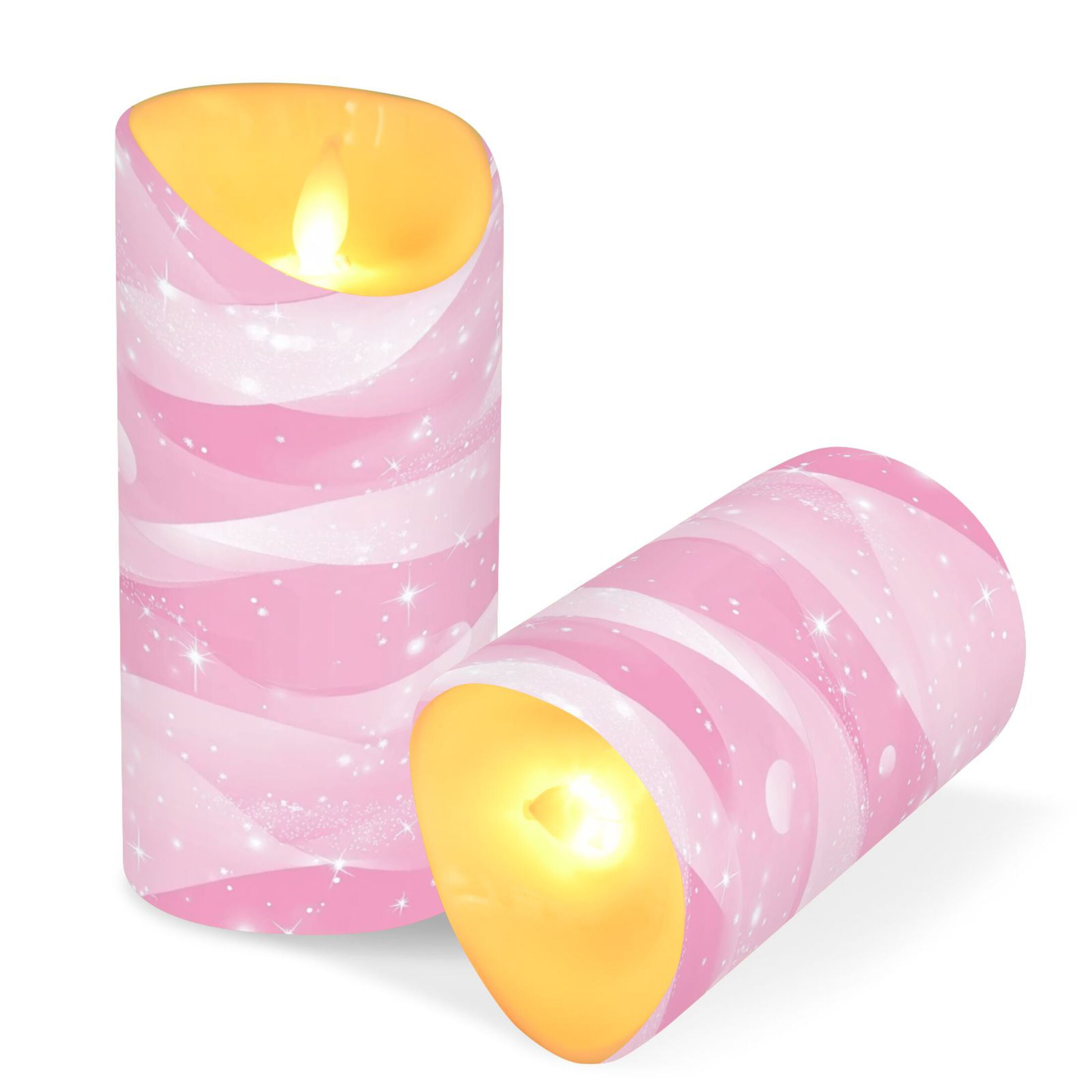 2 PCS Tilted Flameless Candles Flickering LED Lights Battery Operated Candles with Remote Timers for Holiday Decor Pink Stars and Waves