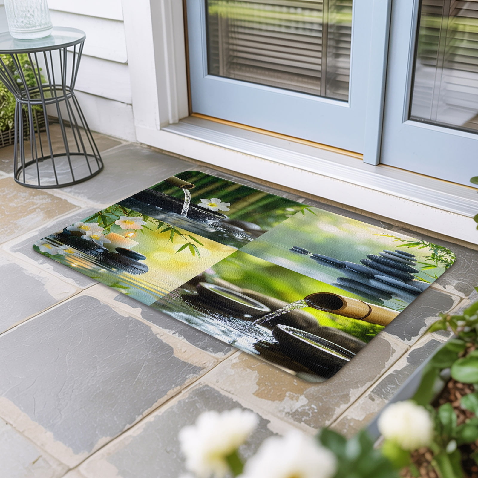 Zen Stones Door Mat Indoor Outdoor Nature Water Reflection Checkered Non Slip Welcome Mat with Rubber Backing Absorbent Fabric Front Door Mats Entryway Rug for Home Patio Entrance 16 x24