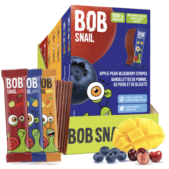Bob Snail Fruit Leather Stripe Gluten-Free Nut-Free Healthy Fruit Rollup Snacks Variety Pack - Pack of 7 (Pear-Mango x3; Apple-Sour Cherry x2; Apple-Pear-Blueberry x2)