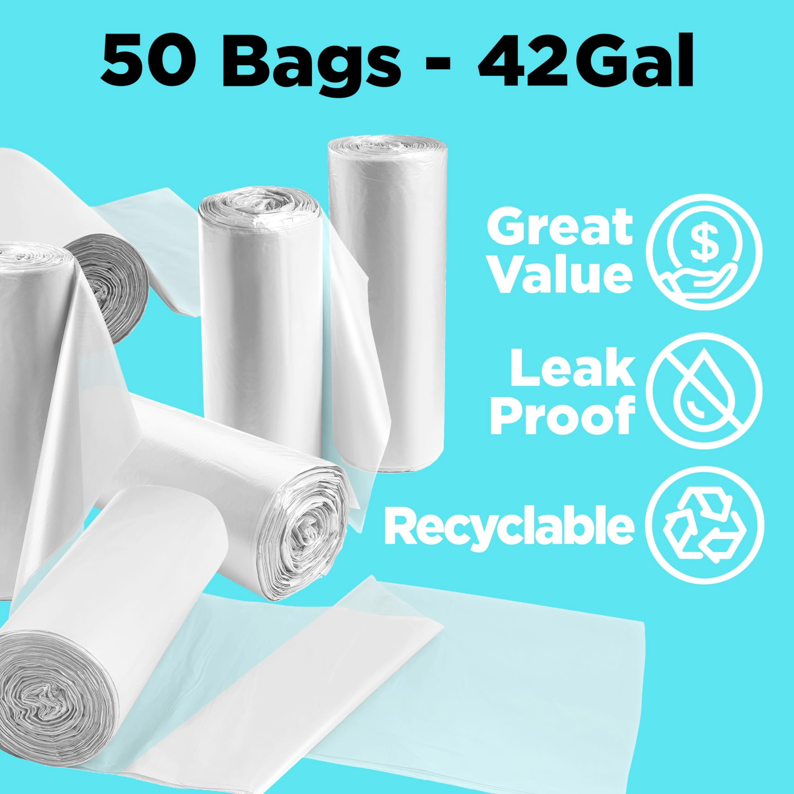 ToughBag 40-42 Gallon Trash Bags, 2.5 Mil Contractor Bags, 50 Count