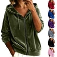 thumbnail image 2 of Fengactive Womens Velour Zip Up Hoodie Drawstring Long Sleeve Relaxed Fit Casual Pullover Fall Winter Jacket, 2 of 5