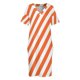 thumbnail image 4 of Vestido holgado con bolsillos y rayas diagonales en color naranja neón y blanco. Vestido largo de verano para mujer. Vestido elegante de verano para mujer., 4 of 7