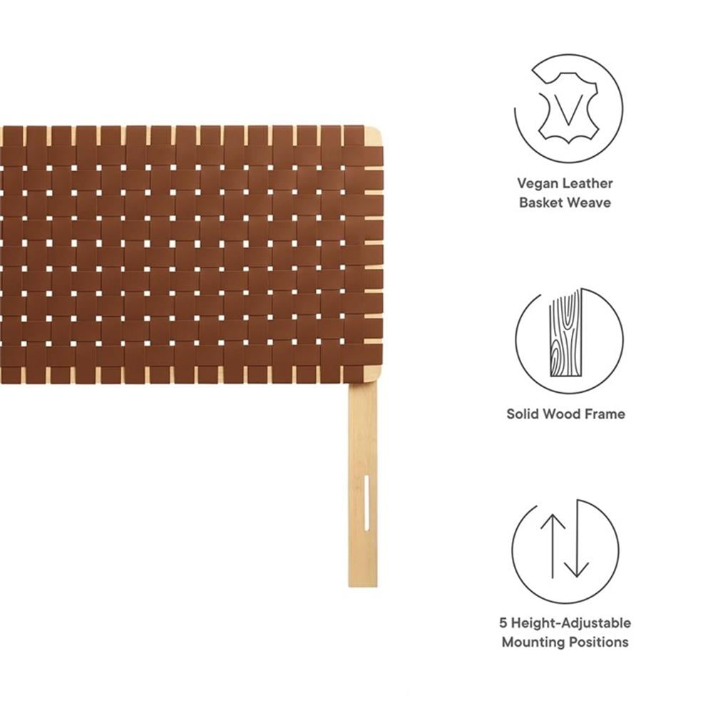 Maklaine Weave Vegan Leather Queen Headboard in Natural Brown