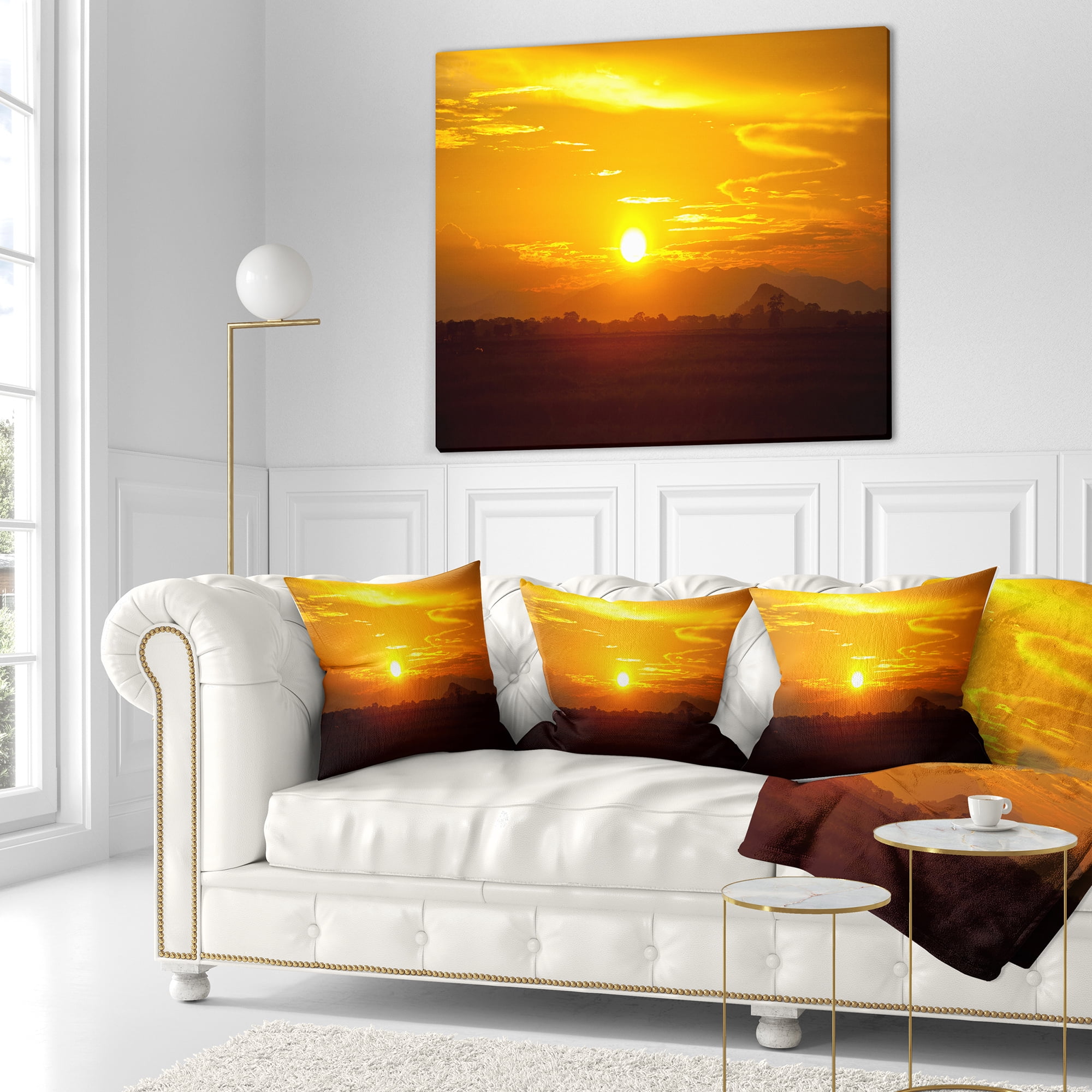 Designart Bright Yellow Sunset in Sri Lanka - Landscape Printed Throw Pillow - 18x18