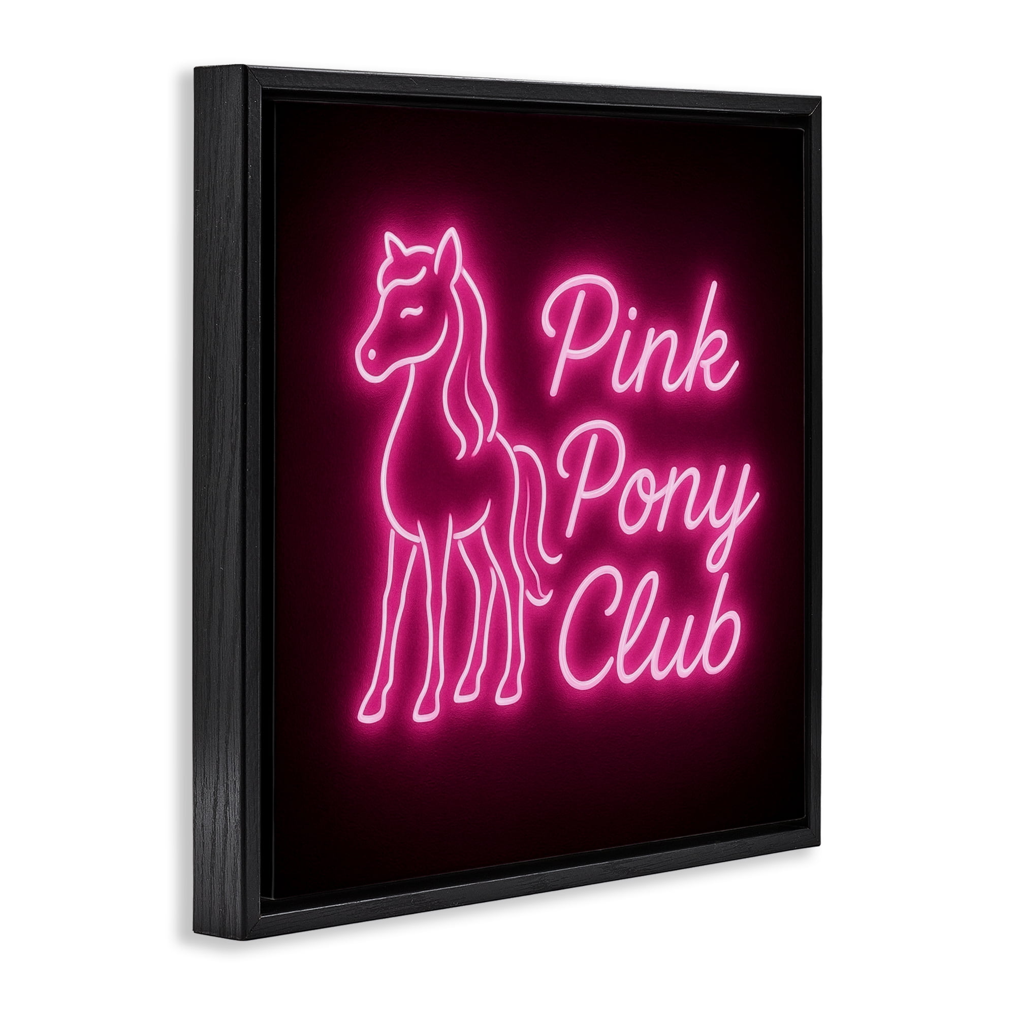 Stupell Industries Pink Pony Club Neon Black Framed Floater Canvas Wall Art, design by Grotto Studios