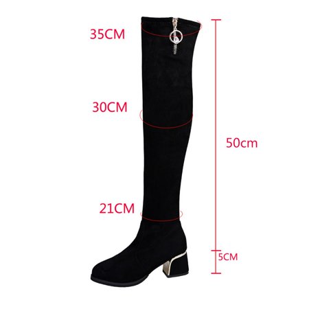 

Cathalem Thigh High Boots for Women Size 13 Womens Shoes Fashion Stretch Solid Color Round Toe Rhinestone Zipper Middle Heel Shoes Black 7.5