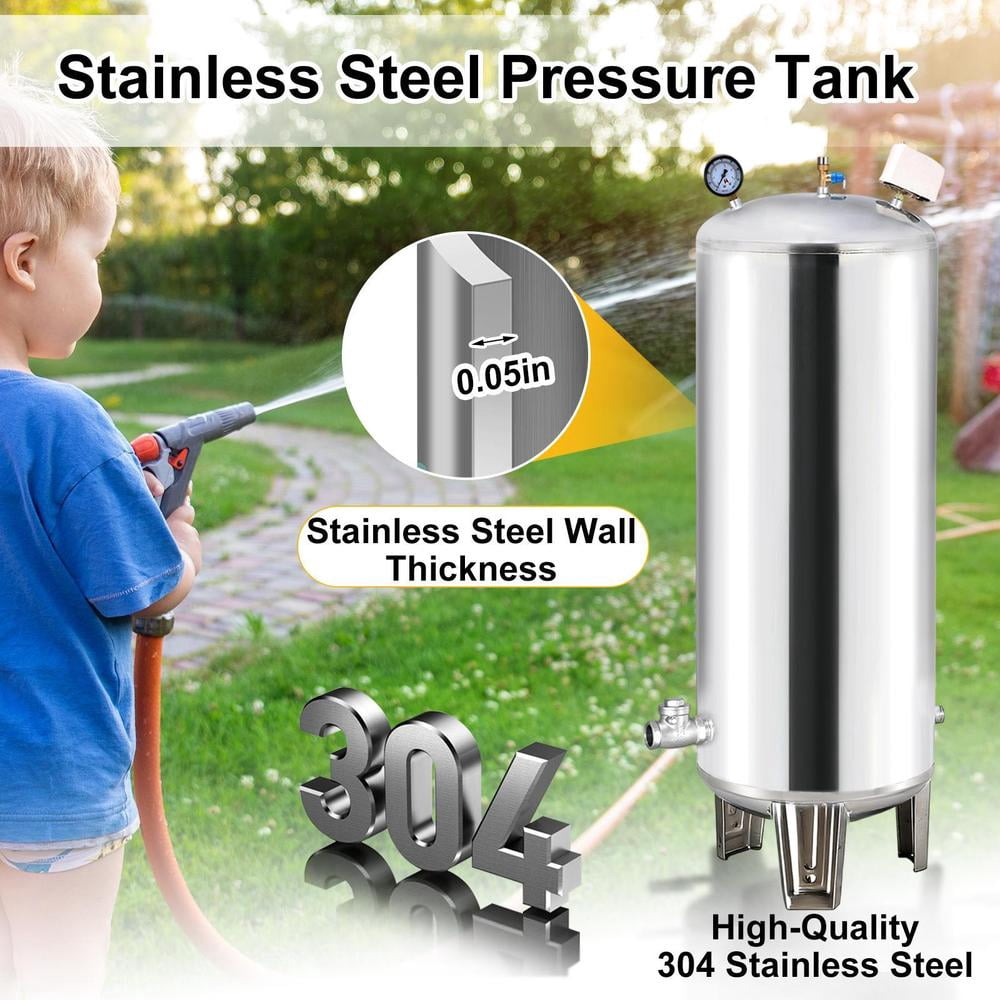 100L/26.4gal Pressure Tank for Well Pump, Fully Automatic Well Pressure Tank Stainless Steel Water Pressures Tanks W/Mounting Kit for Wells Pump/Water System, Agricultural Waters, Residential