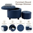 thumbnail image 3 of Upholstered Fabric Button Tufted Round Foot Rest Ottoman with Storage for Living Room (Set of 2), 3 of 6