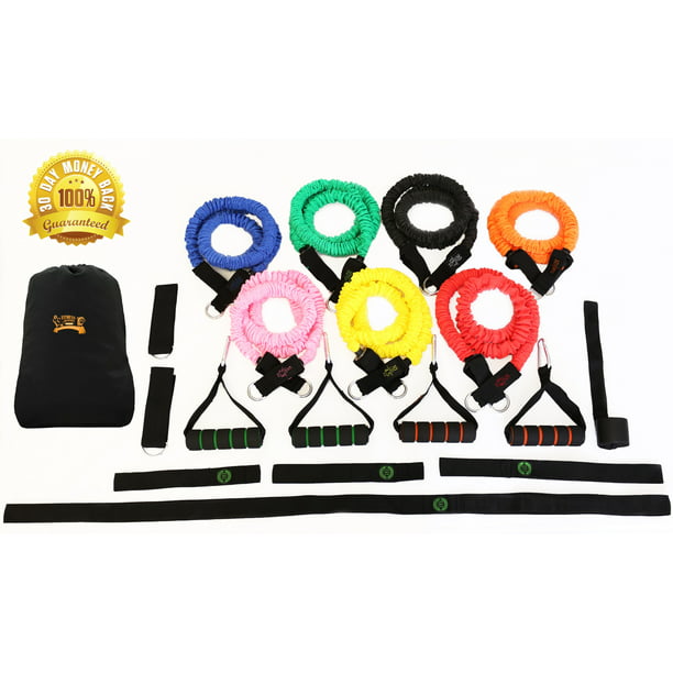 Resistance Band Set_ 23 Piece Exercise Fitness Kit _ 7 SNAP PROOF Stackable  Workout Bands