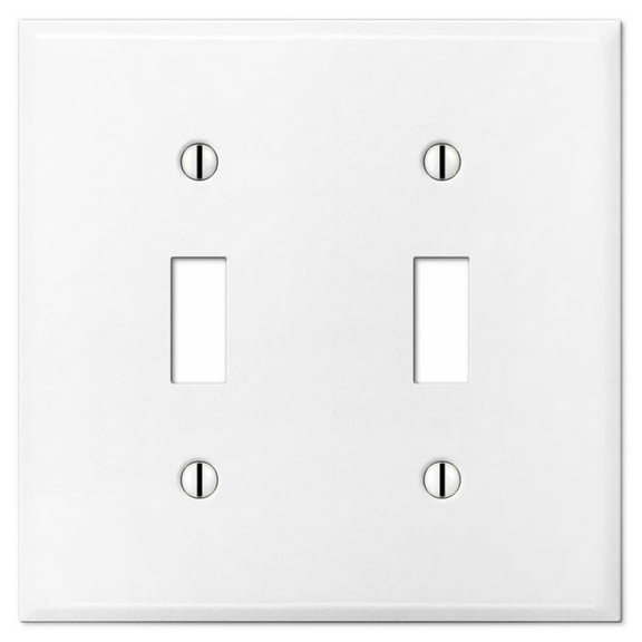 2 Gang Toggle METAL Light Switch Cover - Two Gang Wall Plate for Toggle Style Light Switches, Stainless Steel Painted White with Semi-Gloss Finish, UL Listed, 4.5 x 4.5 Inches (Made in USA)