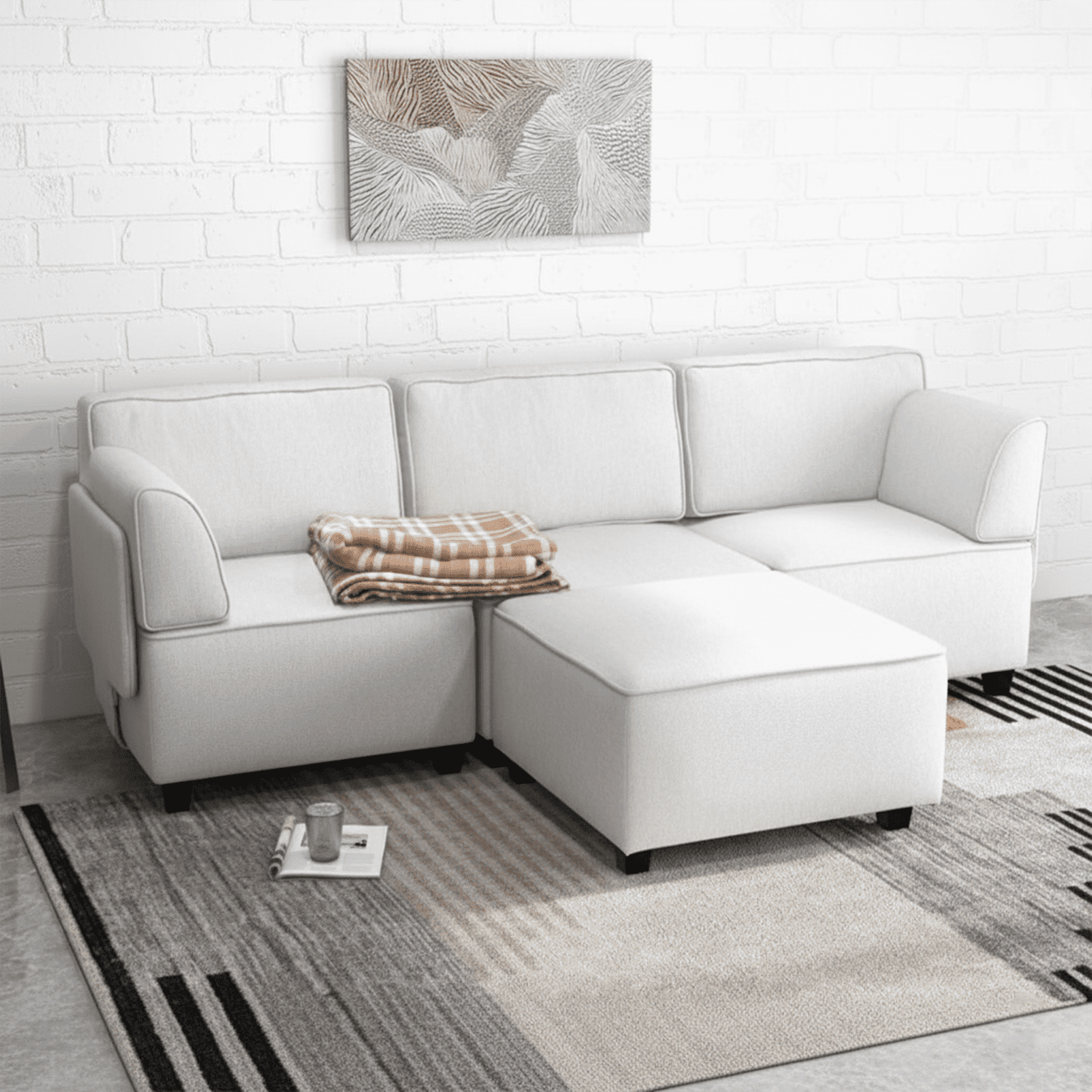 Mainstays 4-Piece Modular Sectional Sofa with Ottoman, Light Gray