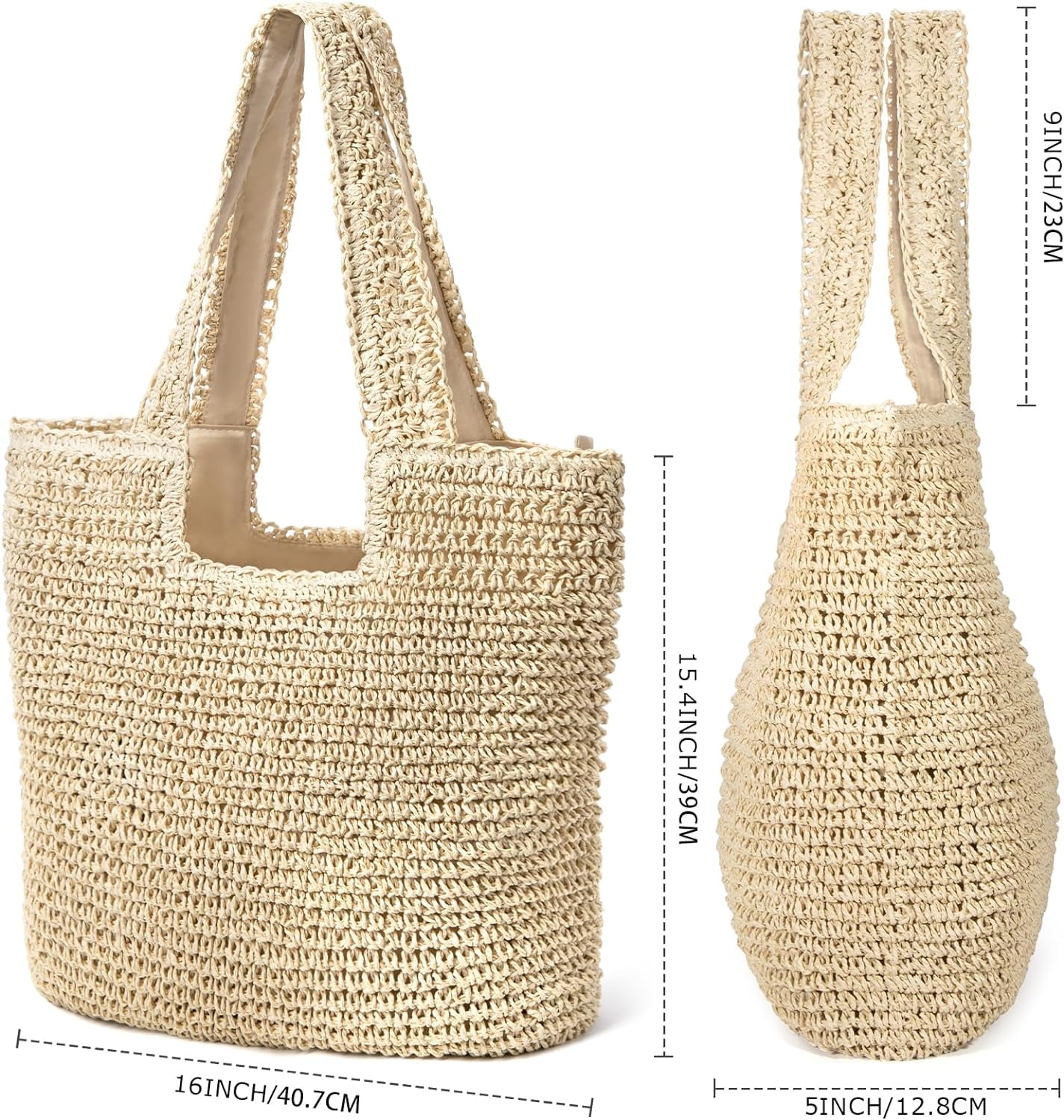 Gocvo Straw Beach Bag for Women Summer Woven Beach Tote Bag Shoulder Handbags Boho Bag