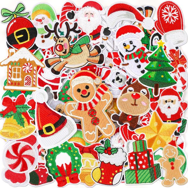 Parches termoadhesivos AUGSUN Christmas, 60 unidades, diseño de Papá Noel