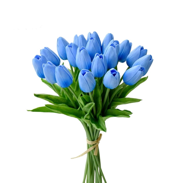 Tulipanes artificiales Mandy's, flores sintéticas de poliuretano de color azul claro, 20 unidades