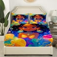 thumbnail image 3 of Afro Fitted Sheet American African Princess Magical Bed Sheets Ocean Jellyfish Black Hair Sheets Full,Kawaii Room Decor Teens, 3 of 5