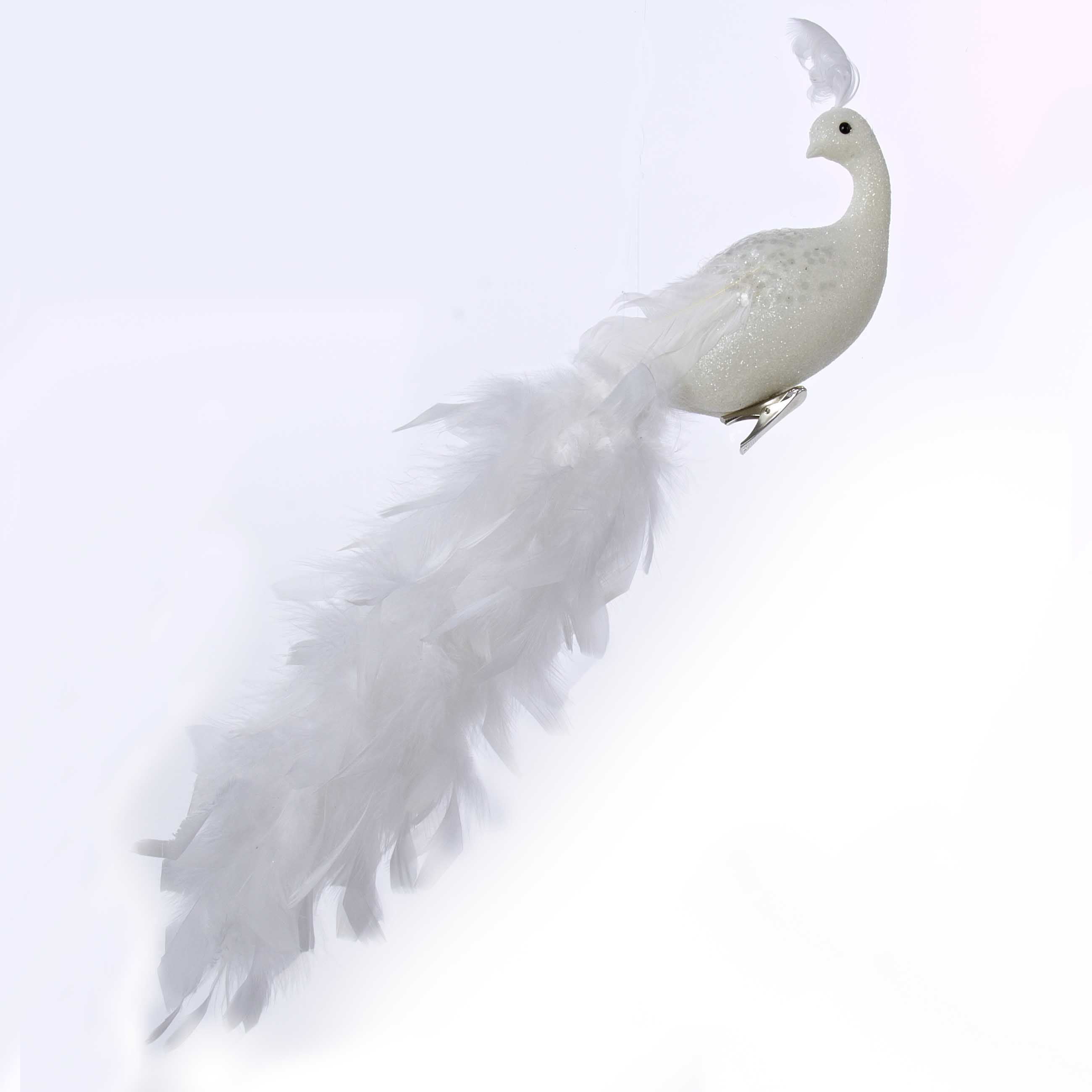 Kurt Adler White Long Tail Feather Phoenix On Clip - Walmart.com