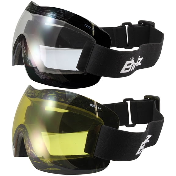 Birdz Eyewear Starling Frameless Skydiving Motorcycle Goggles  2 Pairs with Clear & Yellow Lenses