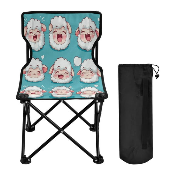 WOBOGO Cute Cartoon Fuffy Sheep Camping Chair Convenient Four Corner Backrest Folding Stool Can Hold Up to 220lbs