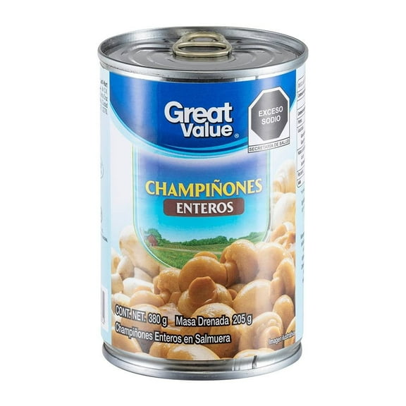 Champiñones Great Value enteros en salmuera 380 g
