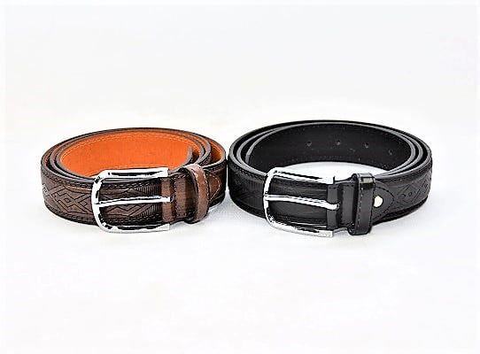 Gold Coast Stamped Genuine Leather Men's Belt Set Size 34, Black & Brown Leather