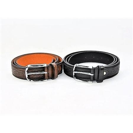 Set of Two Men's Detailed Leather Belts in Brown/Black - (Best Black Belt Certification)