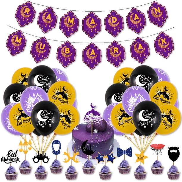 Banner torta Topper Ramadán musulmán islámico DIY banderines símbolo para chimenea hogar suministros Festival Decoración púrpura Macarena Globo de fiesta de cumpleaños