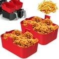 thumbnail image 1 of 2 Pack Friteuse à Air Chaud Pot en Silicone avec Poignée Réutilisable Rectangulaire Poêle Double Panier Air Friteuse Four Micro-Ondes Doublure (Rouge), 1 of 11