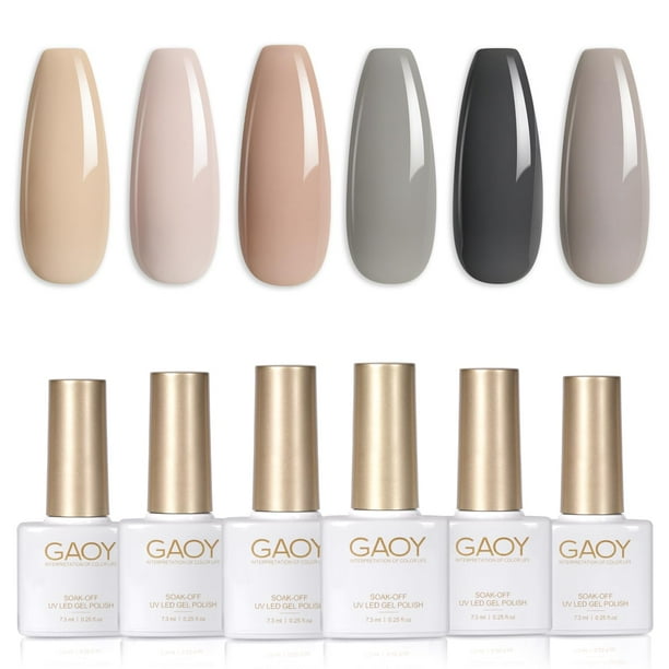 Set de esmaltes de uñas en gel GAOY Grey, 6 colores, marrón nude, beige
