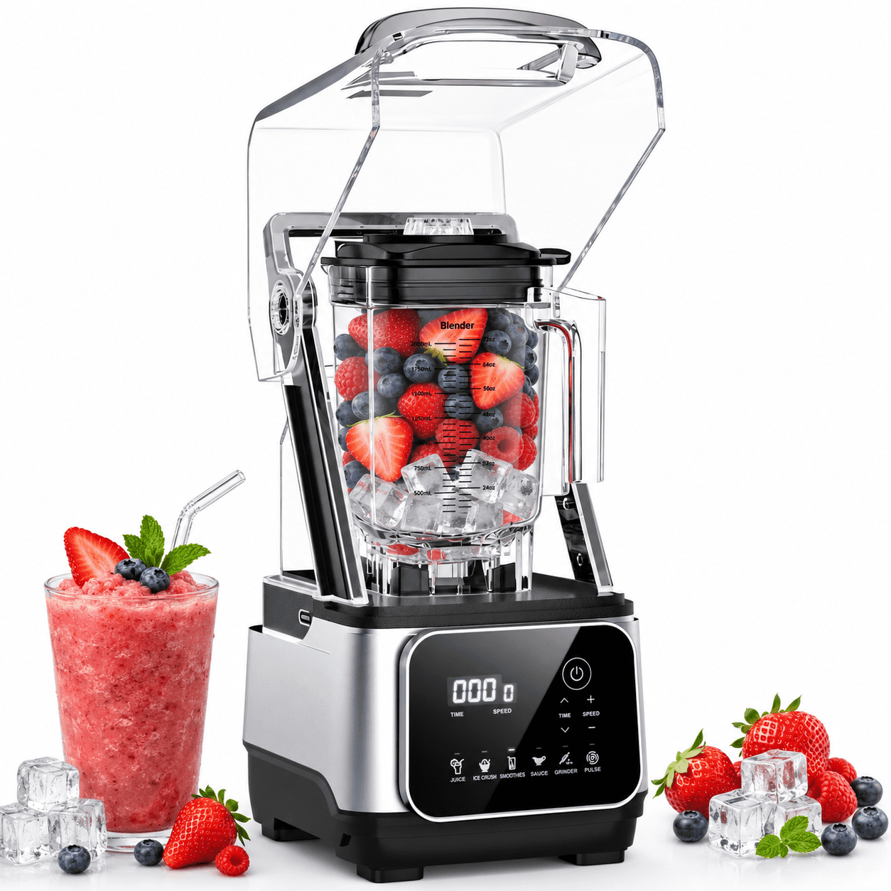 Friwest 68oz Commercial Blender, 2400W High Speed Professional Blender with 6 One-Touch Functions, Adjustable Speed & Pulse, Soundproof Cover for Smoothies, Ice Crushing & Frozen Drinks