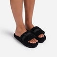 thumbnail image 4 of Luxemoda Womens Buzzing Black Buckle Detail Flatform Slider Faux Fur Sandals (BLACK, 6), 4 of 5