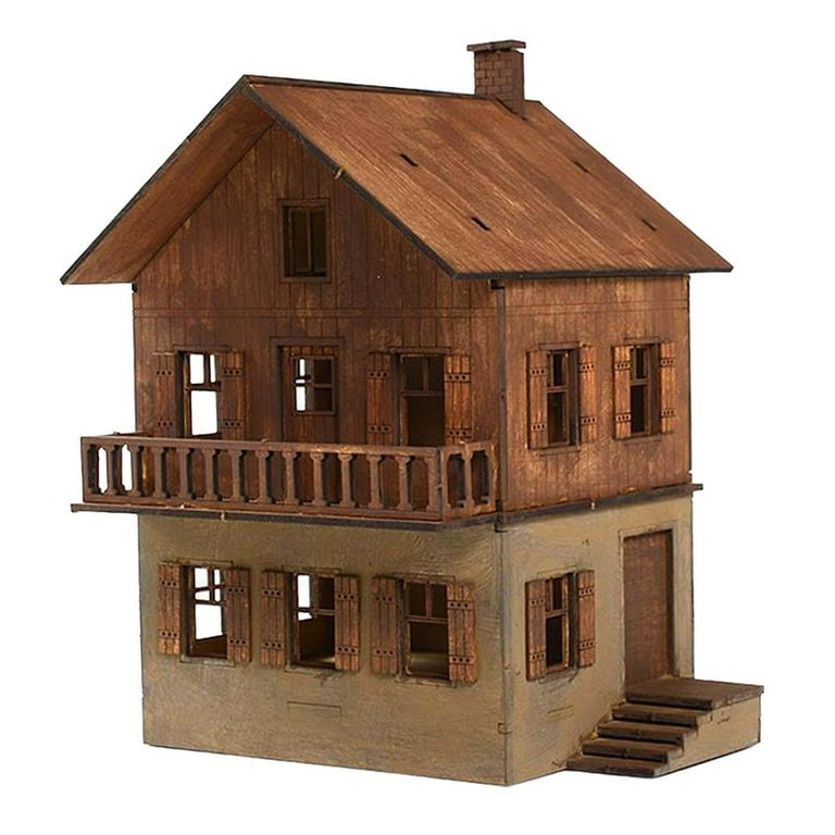 1/72 House Model Kits, DIY Wooden House Assemble, Handmade 1