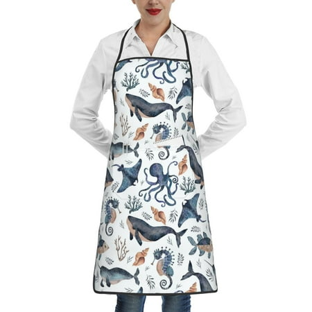 

Lukts Underwater Animals 1 Pattern Kitchen Apron Waterdrop Resistant Apron with adjustable Aprons for Women and Men with Pockets Cooking Apron