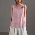 thumbnail image 3 of POIUYTR Women Cotton Linen Tank Tops Summer Scoop Neck Sleeveless Shirts Casual Loose Solid Color Camisole, 3 of 6
