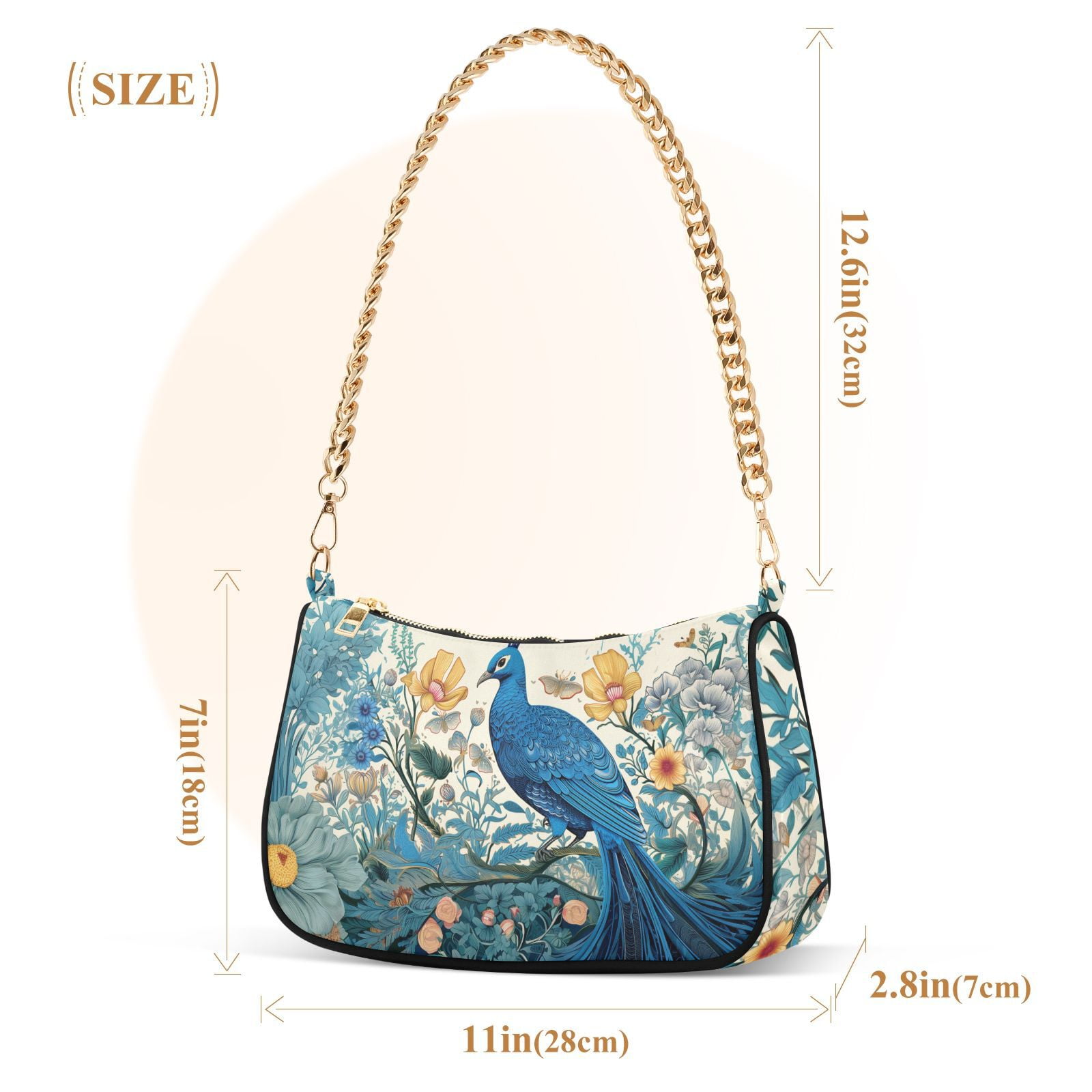 Peacock Floral Flowers LeavesWomen Small Shoulder Bag Crossbody Tote Hobo Bags Purse Clutch Handbags with Chain Strap for Women